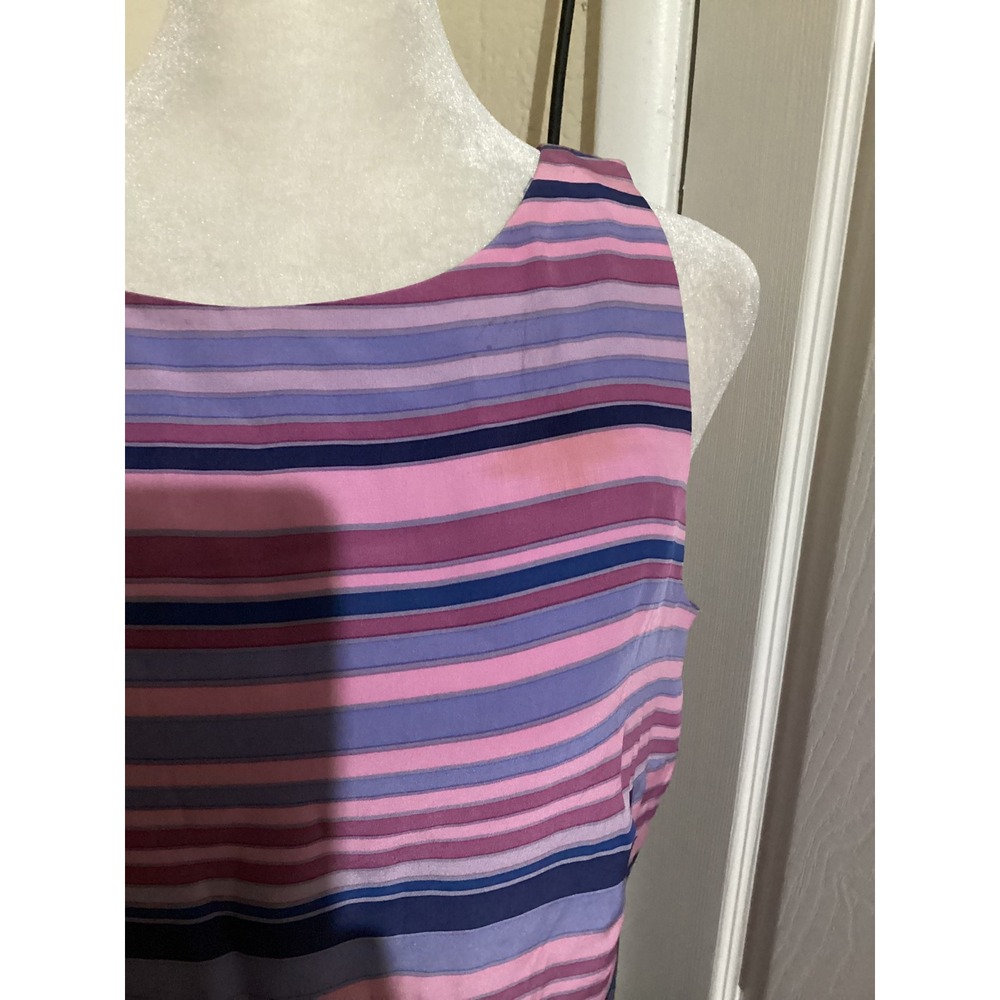 MAGGY LONDON Silk Striped Midi Dress Pink Purple Blue Sleeveless Size 10 - Picture 2 of 5